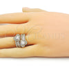 Oro Laminado Multi Stone Ring, Gold Filled Style Heart and Baguette Design, with White Cubic Zirconia and White Micro Pave, Polished, Golden Finish, 01.283.0035 (One size fits all)