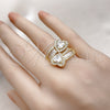 Oro Laminado Multi Stone Ring, Gold Filled Style Heart and Baguette Design, with White Cubic Zirconia and White Micro Pave, Polished, Golden Finish, 01.283.0035 (One size fits all)