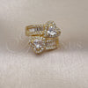 Oro Laminado Multi Stone Ring, Gold Filled Style Heart and Baguette Design, with White Cubic Zirconia and White Micro Pave, Polished, Golden Finish, 01.283.0035 (One size fits all)