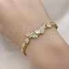 Oro Laminado Fancy Bracelet, Gold Filled Style Wings and Heart Design, with White Cubic Zirconia and White Micro Pave, Polished, Golden Finish, 03.283.0384.07 (06 MM Thickness, 7 Inches Length)