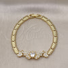 Oro Laminado Fancy Bracelet, Gold Filled Style Wings and Heart Design, with White Cubic Zirconia and White Micro Pave, Polished, Golden Finish, 03.283.0384.07 (06 MM Thickness, 7 Inches Length)