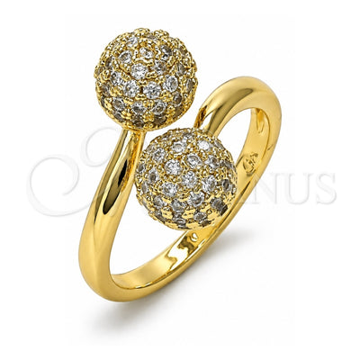 Oro Laminado Multi Stone Ring, Gold Filled Style Ball Design, with White Micro Pave, Polished, Golden Finish, 01.283.0036 (One size fits all)
