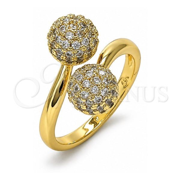 Oro Laminado Multi Stone Ring, Gold Filled Style Ball Design, with White Micro Pave, Polished, Golden Finish, 01.283.0036 (One size fits all)
