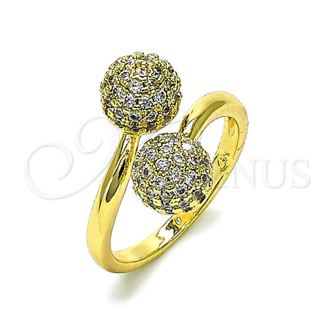 Oro Laminado Multi Stone Ring, Gold Filled Style Ball Design, with White Micro Pave, Polished, Golden Finish, 01.283.0036 (One size fits all)