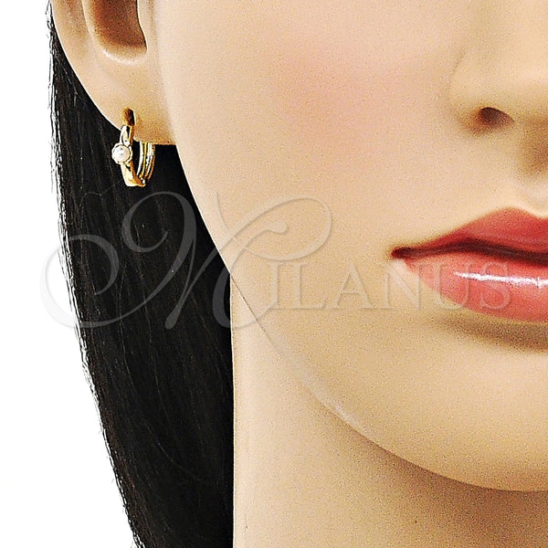 Gold Filled Hoop Earrings — Huggie Hoop Ball Design with Ivory Pearl Polished — alternate product view — SKU 155365 | Oro Laminado aretes de aro — Huggie Hoop Ball diseño with Ivory Pearl pulido — SKU 155365