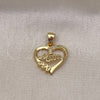 Oro Laminado Fancy Pendant, Gold Filled Style Heart and Mom Design, with White Micro Pave, Polished, Golden Finish, 05.342.0210