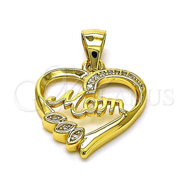 Gold Filled Pendant — Fancy Pendant Heart and Mom Design with White — main product view — SKU 155371 | Oro Laminado dije — elegante Pendant corazón and Mom diseño with blanco — SKU 155371