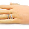 Oro Laminado Multi Stone Ring, Gold Filled Style Nail and Baguette Design, with White Cubic Zirconia, Polished, Golden Finish, 01.283.0040 (One size fits all)