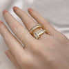Oro Laminado Multi Stone Ring, Gold Filled Style Nail and Baguette Design, with White Cubic Zirconia, Polished, Golden Finish, 01.283.0040 (One size fits all)