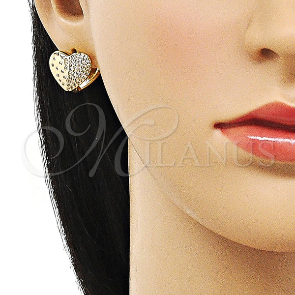 Gold Filled Hoop Earrings — Huggie Hoop Heart Design with White Micro Pave — alternate product view — SKU 155384 | Oro Laminado aretes de aro — Huggie Hoop corazón diseño with blanco Micro Pave — SKU 155384