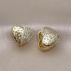 Oro Laminado Huggie Hoop, Gold Filled Style Heart Design, with White Micro Pave, Polished, Golden Finish, 02.283.0098.12