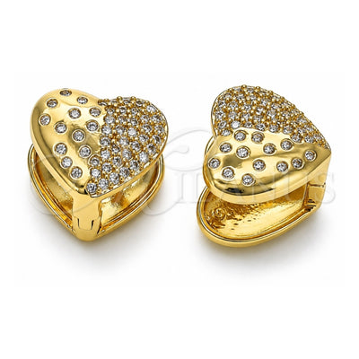 Oro Laminado Huggie Hoop, Gold Filled Style Heart Design, with White Micro Pave, Polished, Golden Finish, 02.283.0098.12