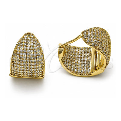 Oro Laminado Huggie Hoop, Gold Filled Style with White Micro Pave, Polished, Golden Finish, 02.283.0099.20