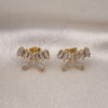 Oro Laminado Stud Earring, Gold Filled Style Bow and Baguette Design, with White Cubic Zirconia, Polished, Golden Finish, 02.283.0102