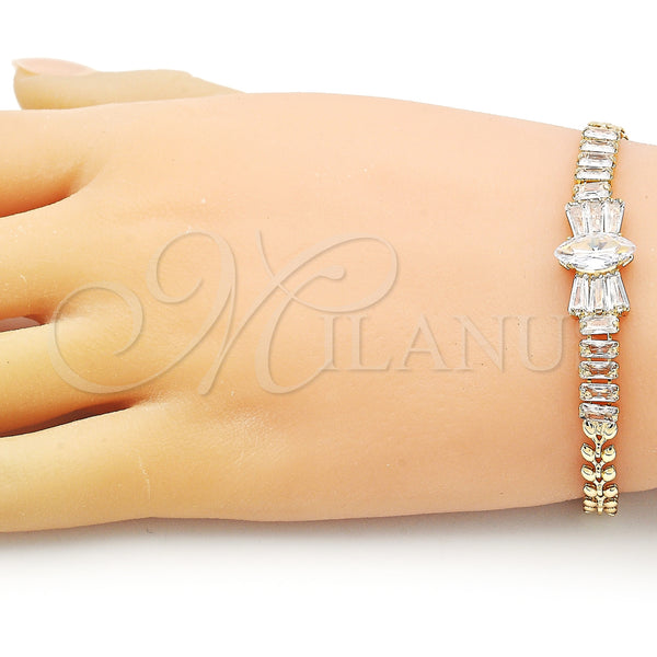 Gold Filled Bracelet — Fancy Bracelet Bow and Baguette Design with White — alternate product view — SKU 155393 | Oro Laminado brazalete — elegante Bracelet Bow and Baguette diseño with blanco — SKU 155393