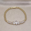 Oro Laminado Fancy Bracelet, Gold Filled Style Bow and Baguette Design, with White Cubic Zirconia, Polished, Golden Finish, 03.283.0385.07 (05 MM Thickness, 8 Inches Length)
