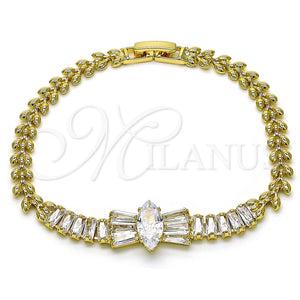 Gold Filled Bracelet — Fancy Bracelet Bow and Baguette Design with White — main product view — SKU 155393 | Oro Laminado brazalete — elegante Bracelet Bow and Baguette diseño with blanco — SKU 155393