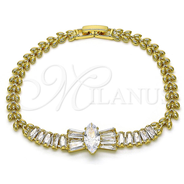 Gold Filled Bracelet — Fancy Bracelet Bow and Baguette Design with White — main product view — SKU 155393 | Oro Laminado brazalete — elegante Bracelet Bow and Baguette diseño with blanco — SKU 155393