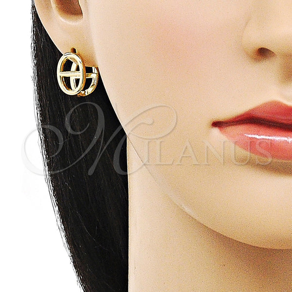 Gold Filled Hoop Earrings — Huggie Hoop Puff Mariner Design Polished 02. — alternate product view — SKU 155395 | Oro Laminado aretes de aro — Huggie Hoop Puff Mariner diseño pulido 02. — SKU 155395