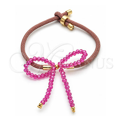 Oro Laminado Adjustable Bolo Bracelet, Gold Filled Style Bow Design, with Fuchsia Crystal, Purple Velvet, Golden Finish, 03.362.0028.07 (04 MM Thickness, 9 Inches Length)