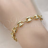 Oro Laminado Fancy Bracelet, Gold Filled Style Puff Mariner Design, Polished, Golden Finish, 04.213.0313.07 (Thickness, 8 Inches Length)