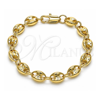 Oro Laminado Fancy Bracelet, Gold Filled Style Puff Mariner Design, Polished, Golden Finish, 04.213.0313.07 (Thickness, 8 Inches Length)