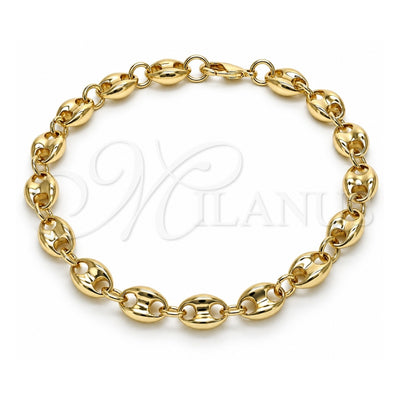 Oro Laminado Fancy Bracelet, Gold Filled Style Puff Mariner Design, Polished, Golden Finish, 04.213.0313.10 (09 MM Thickness, 10 Inches Length)