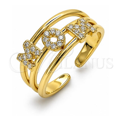 Oro Laminado Multi Stone Ring, Gold Filled Style Mom Design, with White Micro Pave, Polished, Golden Finish, 01.341.0137 (One size fits all)