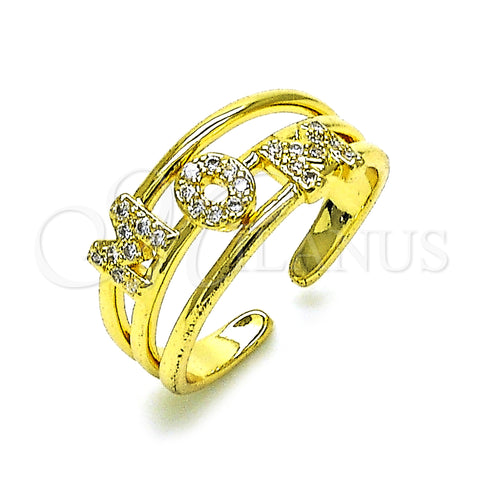 Oro Laminado Multi Stone Ring, Gold Filled Style Mom Design, with White Micro Pave, Polished, Golden Finish, 01.341.0137 (One size fits all)