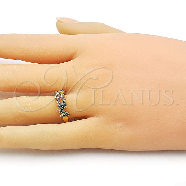 Gold Filled Ring — Multi Stone Ring Mom Design with Multicolor Micro — alternate product view — SKU 155474 | Oro Laminado anillo — Multi Stone Ring Mom diseño with Multicolor Micro — SKU 155474