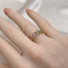 Oro Laminado Multi Stone Ring, Gold Filled Style Mom Design, with Multicolor Micro Pave, Polished, Golden Finish, 01.341.0138 (One size fits all)