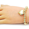 Oro Laminado Fancy Bracelet, Gold Filled Style Heart and Ball Design, Polished, Golden Finish, 03.341.0217.07 (08 MM Thickness, 7 Inches Length)