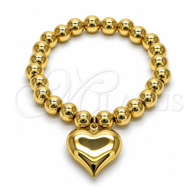 Oro Laminado Fancy Bracelet, Gold Filled Style Heart and Ball Design, Polished, Golden Finish, 03.341.0217.07 (08 MM Thickness, 7 Inches Length)