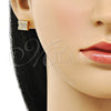 Oro Laminado Stud Earring, Gold Filled Style Baguette Design, with White Cubic Zirconia and White Micro Pave, Polished, Golden Finish, 02.342.0345