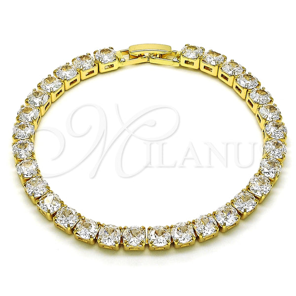 Oro Laminado Tennis Bracelet, Gold Filled Style Cluster Design, with White Cubic Zirconia, Polished, Golden Finish, 03.283.0387.07 (05 MM Thickness, 7 Inches Length)