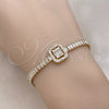 Gold Filled Bracelet — Tennis Bracelet Baguette and Cluster Design with White — alternate product view — SKU 155504 | Oro Laminado brazalete — Tennis Bracelet Baguette and Cluster diseño with blanco — SKU 155504