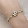 Oro Laminado Tennis Bracelet, Gold Filled Style Baguette and Cluster Design, with White Cubic Zirconia and White Micro Pave, Polished, Golden Finish, 03.283.0389.07 (05 MM Thickness, 7 Inches Length)