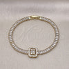 Oro Laminado Tennis Bracelet, Gold Filled Style Baguette and Cluster Design, with White Cubic Zirconia and White Micro Pave, Polished, Golden Finish, 03.283.0389.07 (05 MM Thickness, 7 Inches Length)