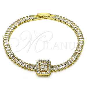 Gold Filled Bracelet — Tennis Bracelet Baguette and Cluster Design with White — main product view — SKU 155504 | Oro Laminado brazalete — Tennis Bracelet Baguette and Cluster diseño with blanco — SKU 155504