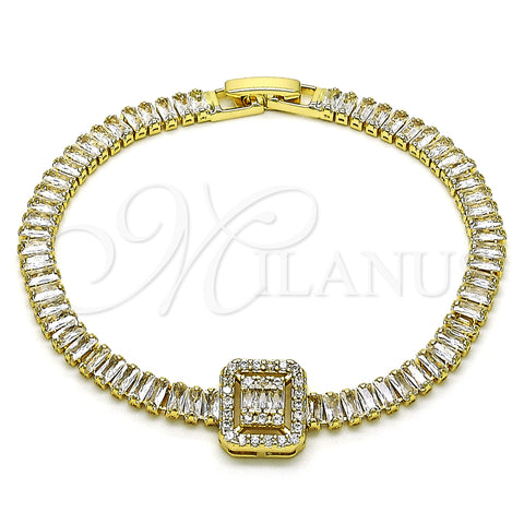 Oro Laminado Tennis Bracelet, Gold Filled Style Baguette and Cluster Design, with White Cubic Zirconia and White Micro Pave, Polished, Golden Finish, 03.283.0389.07 (05 MM Thickness, 7 Inches Length)