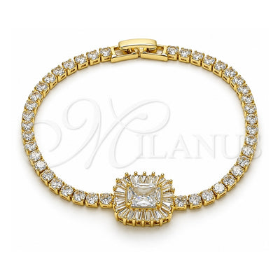 Oro Laminado Tennis Bracelet, Gold Filled Style Cluster and Baguette Design, with White Cubic Zirconia, Polished, Golden Finish, 03.283.0394.07 (03 MM Thickness, 7 Inches Length)
