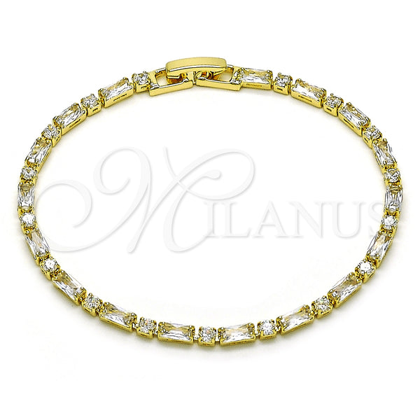 Oro Laminado Tennis Bracelet, Gold Filled Style Baguette Design, with White Cubic Zirconia, Polished, Golden Finish, 03.283.0395.07 (03 MM Thickness, 7 Inches Length)
