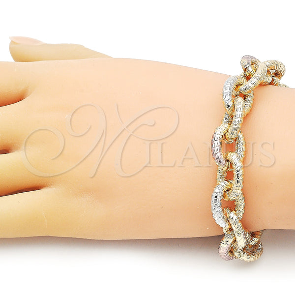 Gold Filled Bracelet — Fancy Bracelet Rolo Design Diamond Cutting Tricolor 03. — alternate product view — SKU 155514 | Oro Laminado brazalete — elegante Bracelet Rolo diseño Diamond Cutting Tricolor 03. — SKU 155514