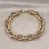 Oro Laminado Fancy Bracelet, Gold Filled Style Rolo Design, Diamond Cutting Finish, Tricolor, 03.331.0221.1.09 (13 MM Thickness, 9 Inches Length)