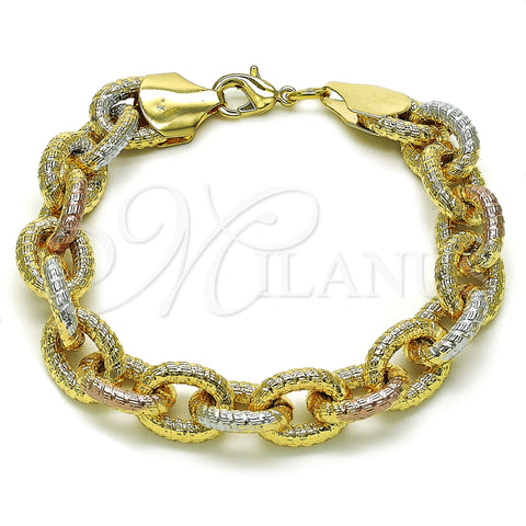 Oro Laminado Fancy Bracelet, Gold Filled Style Rolo Design, Diamond Cutting Finish, Tricolor, 03.331.0221.1.09 (13 MM Thickness, 9 Inches Length)