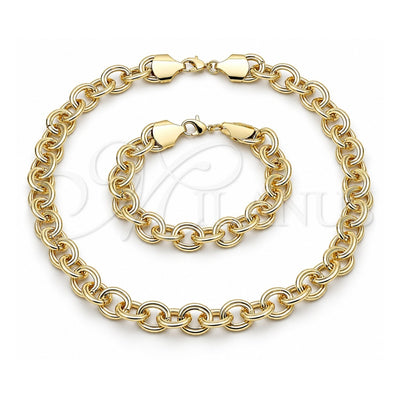 Oro Laminado Necklace and Bracelet, Gold Filled Style Rolo Design, Polished, Golden Finish, 06.331.0001
