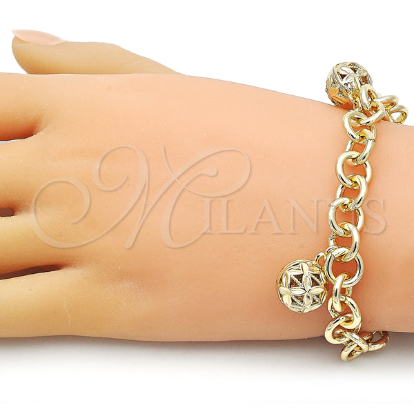 Gold Filled Bracelet — Charm Bracelet Ball and Rolo Design Diamond Cutting — alternate product view — SKU 155528 | Oro Laminado brazalete — Charm Bracelet Ball and Rolo diseño Diamond Cutting — SKU 155528