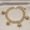 Oro Laminado Charm Bracelet, Gold Filled Style Ball and Rolo Design, Diamond Cutting Finish, Golden Finish, 03.331.0240.08 (10 MM Thickness, 8 Inches Length)