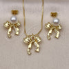 Oro Laminado Earring and Pendant Adult Set, Gold Filled Style Bow and Ball Design, with Ivory Pearl, Polished, Golden Finish, 10.417.0003
