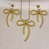 Oro Laminado Earring and Pendant Adult Set, Gold Filled Style Bow and Ball Design, with Ivory Pearl, Diamond Cutting Finish, Golden Finish, 10.417.0007